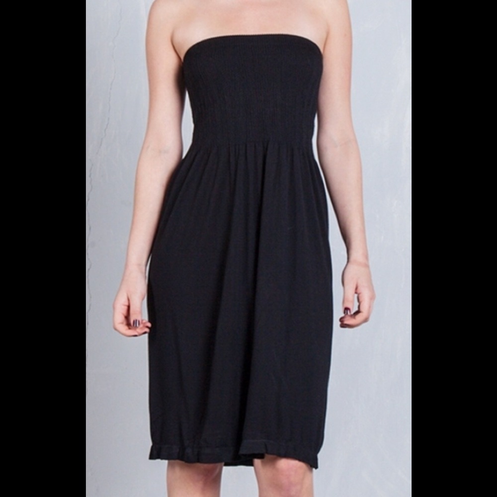 Black Strapless Midi Dress
